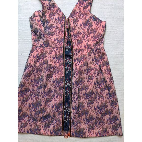 TOPSHOP Pink Jacquard Flames Mini Dress Size 6 - Picture 10 of 11